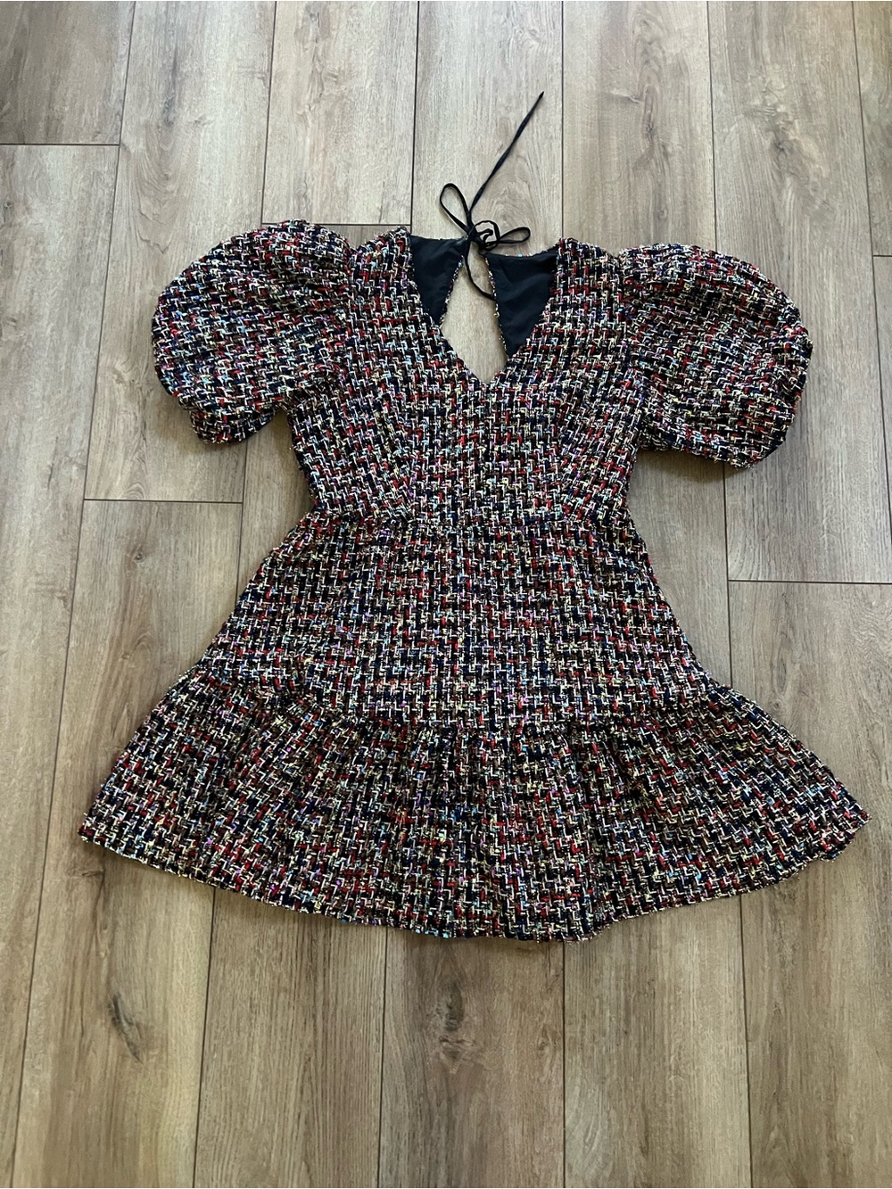 NWT Avara Cindy Multicolor Tweed Puff-Sleeve Mini Dress XL